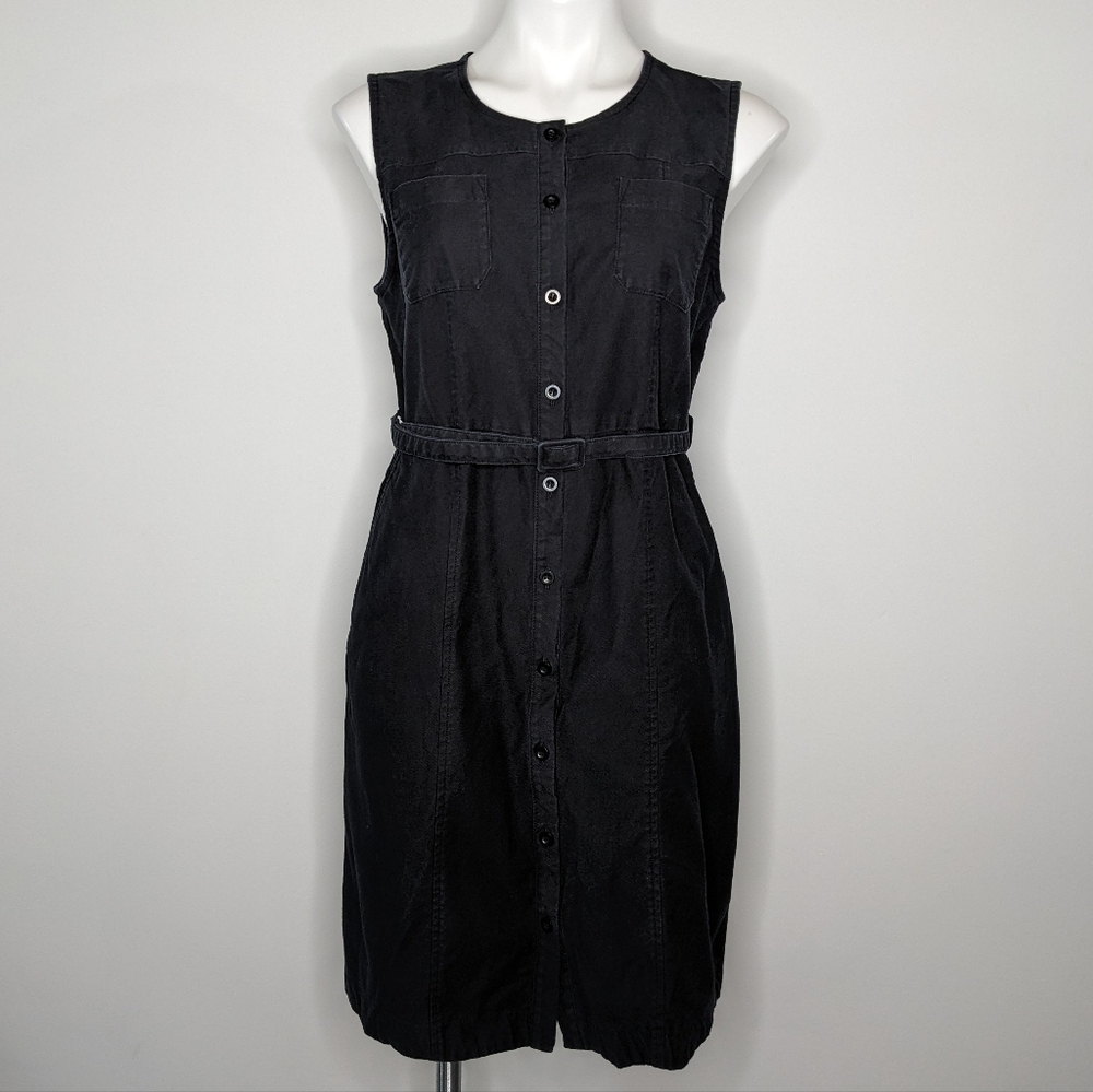 1901 black belted button down sleeveless dress 10P